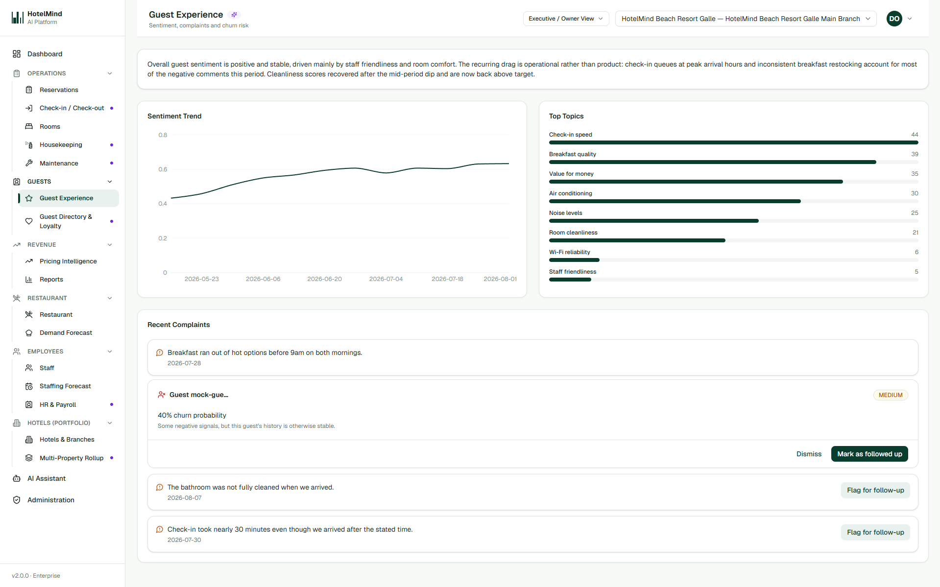 Guest experience and churn risk