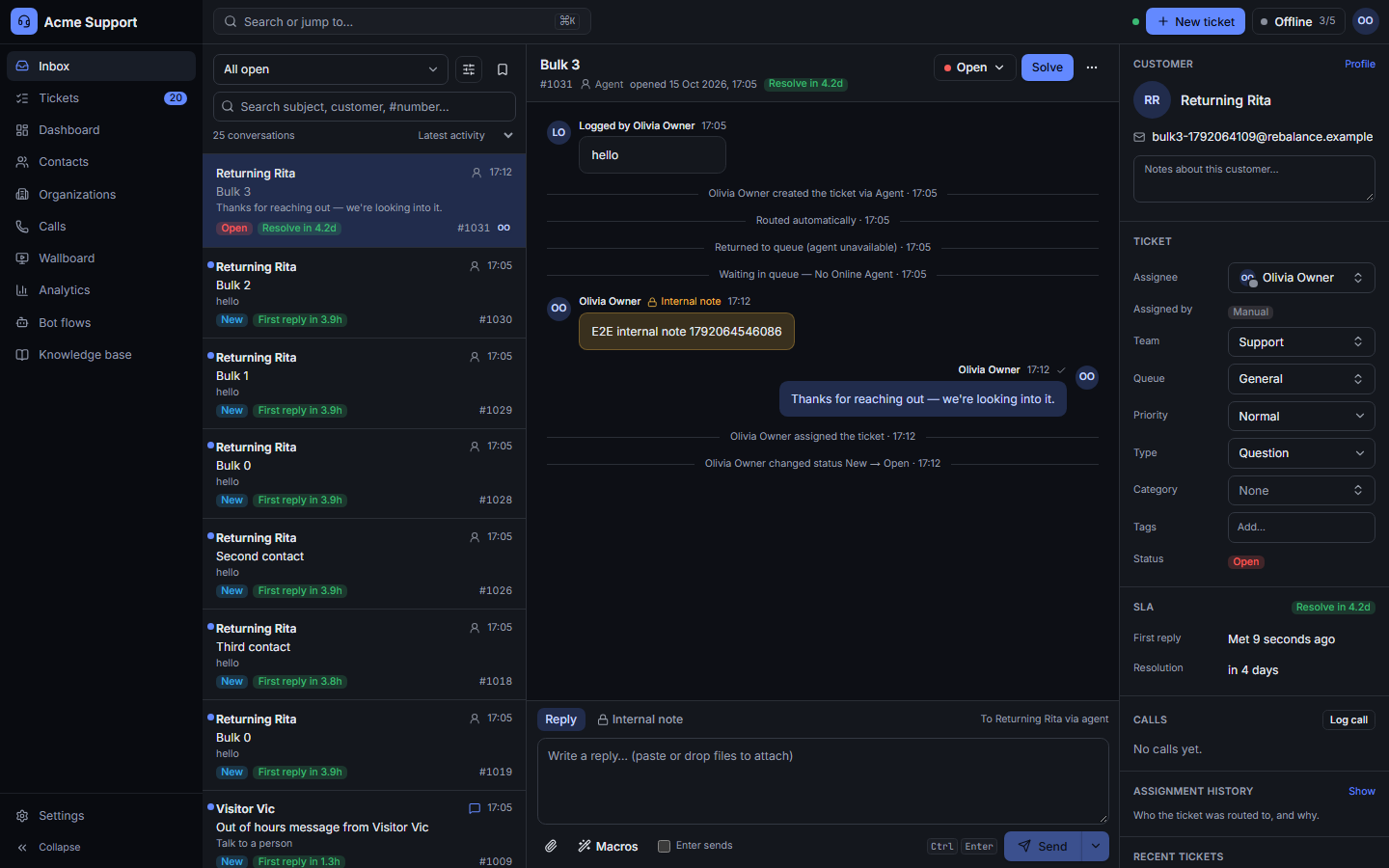 Inbox in dark mode